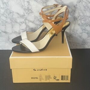 Michael Kors Kaylee Mid Strappy Leather Heels – Size 8M